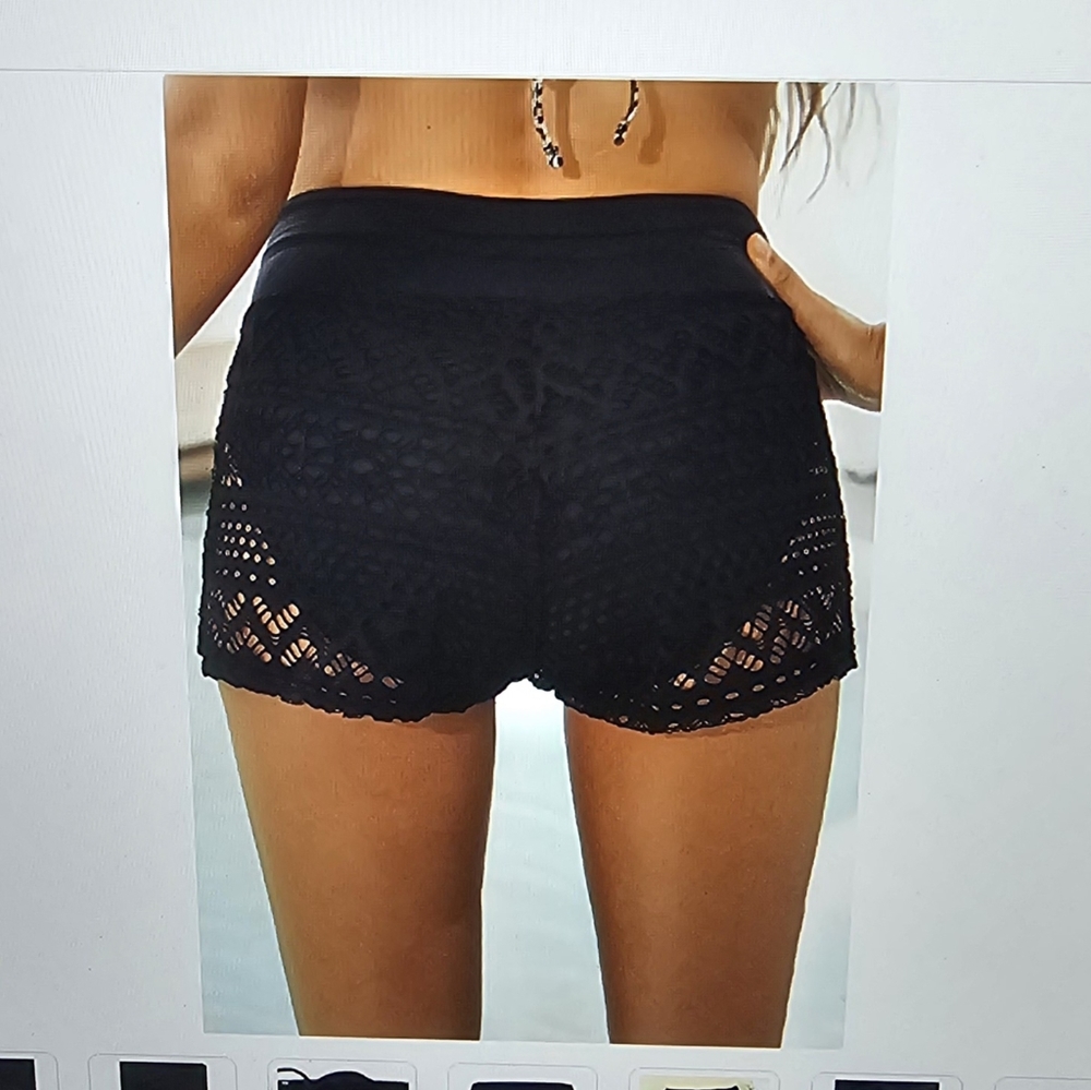 Suzanne Betro NWT XL Black Crochet Swim Shorts